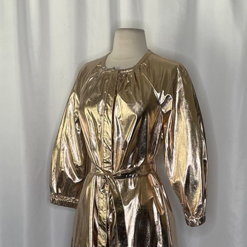 NWT!! Anthropologie MARE MARE Shine Faux Leather Shirt Dress Pearl Metallic XS