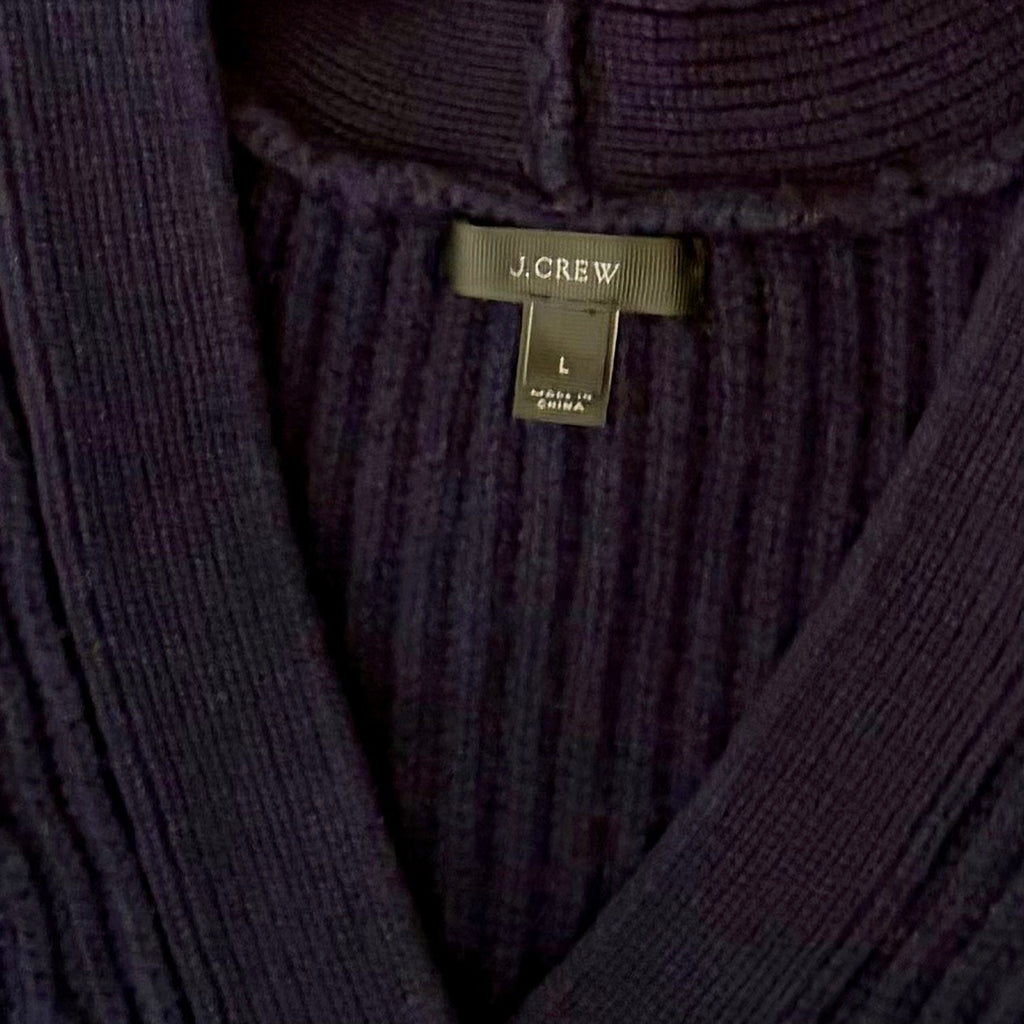 J. CREW Wool Navy Blue Cardigan Sweater Solid Ribbed Knit Preppy Academia Large