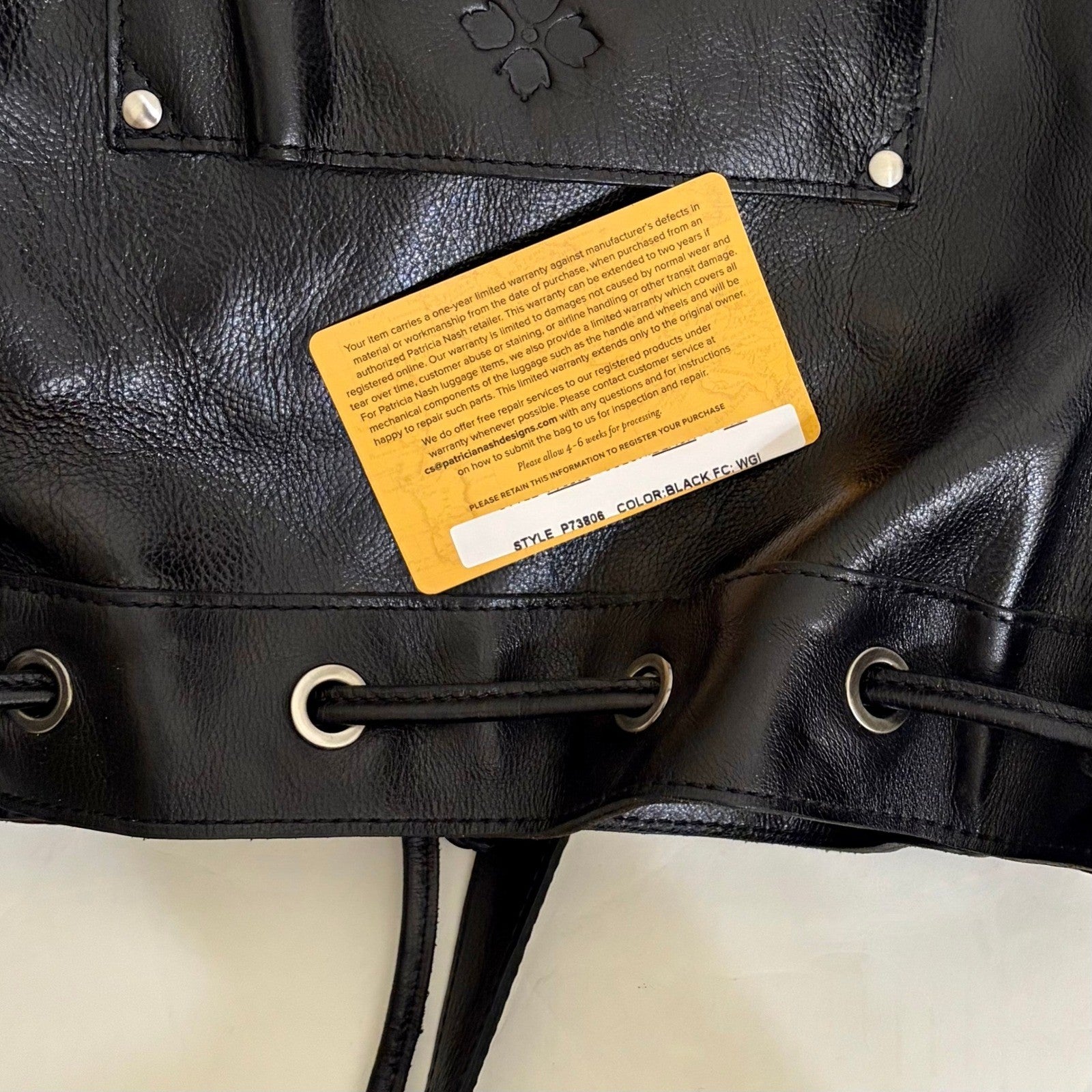 NWT!! PATRICIA NASH Giorgia Drawstring Black Leather Purse Bucket Bag Black