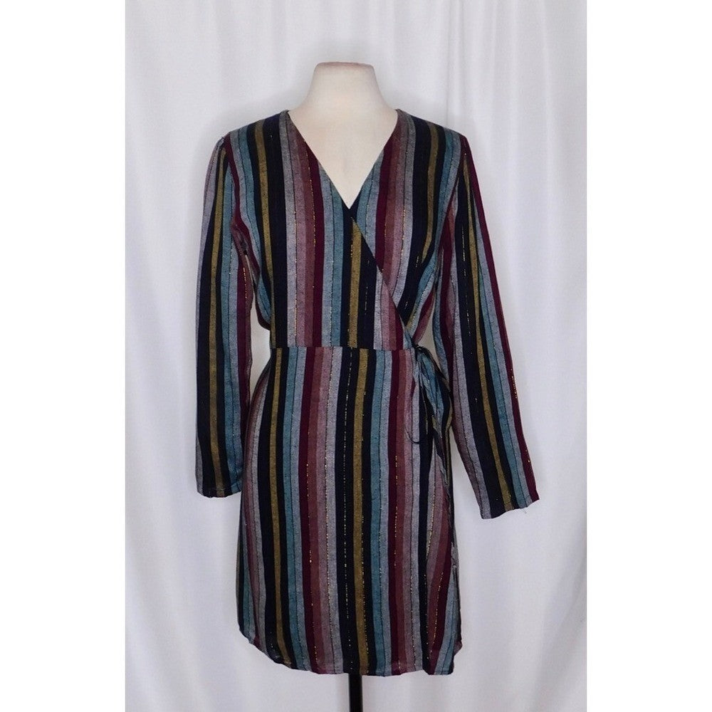 NWT!! RAILS Lola Varadero Stripe Wrap Dress Tie Waist Metallic Mini Medium
