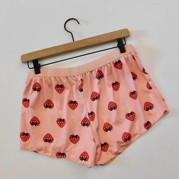 NEW!! STRAWBERRY Print Red Pink Cropped Loungewear Two Piece Set X-Large