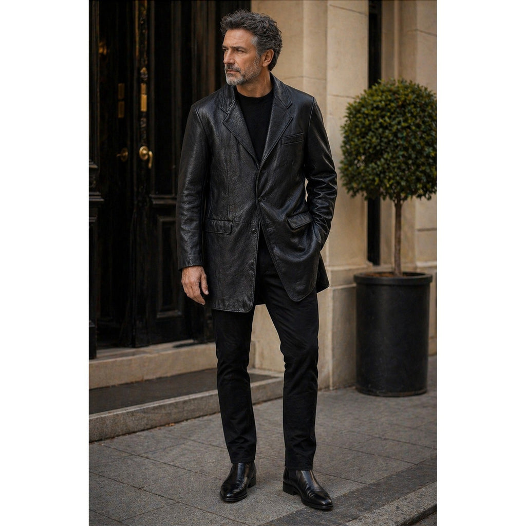 Vintage THE TERRITORY AHEAD Black Leather Jacket Blazer Solid X-Large Tall