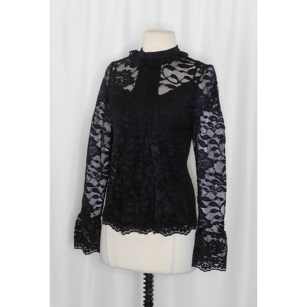 NWT!! J. CREW Lace Mockneck Top Black Floral Victorian Coquette Romantic Size 00