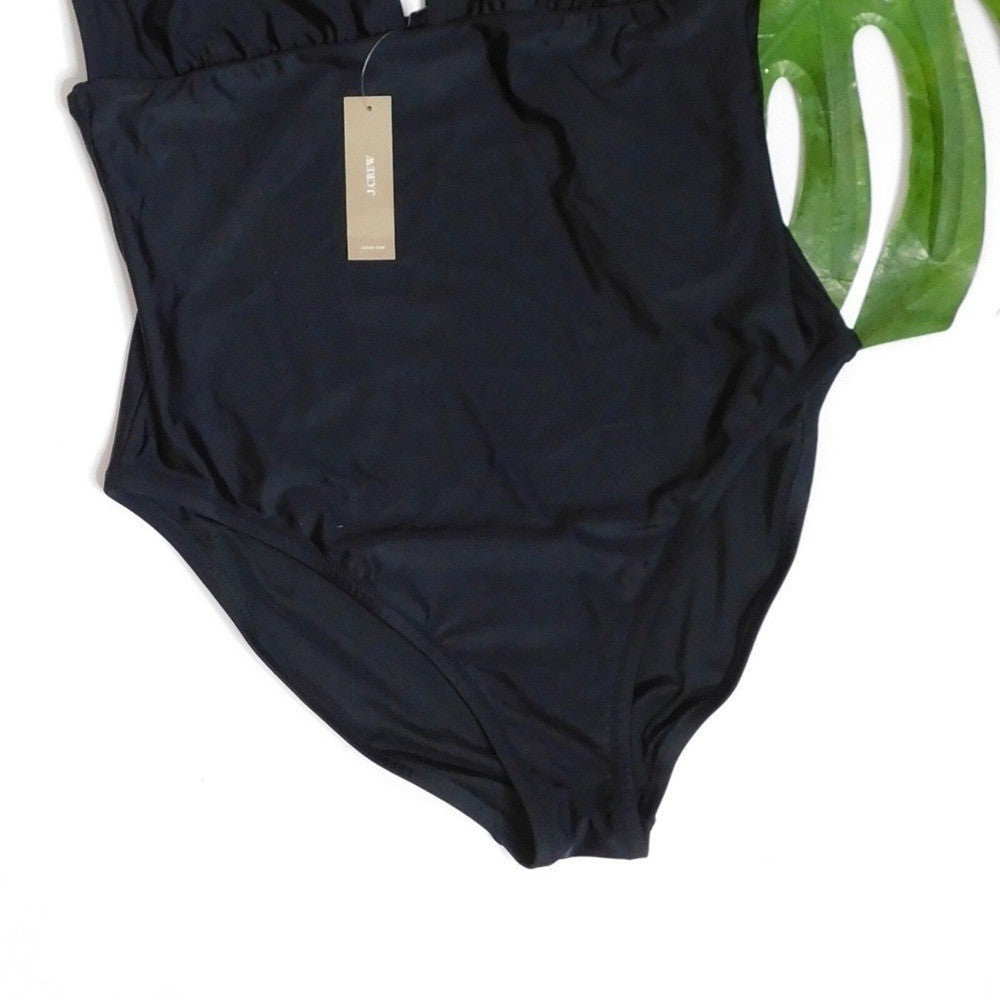 NWT!! J. CREW Black One Piece Plunge V-Neck Swimsuit Solid Classic Size 14