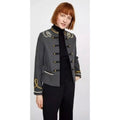 NWT!! ZARA Embroidered Military Jacket Charcoal Gray Gold Braid Buttons Large