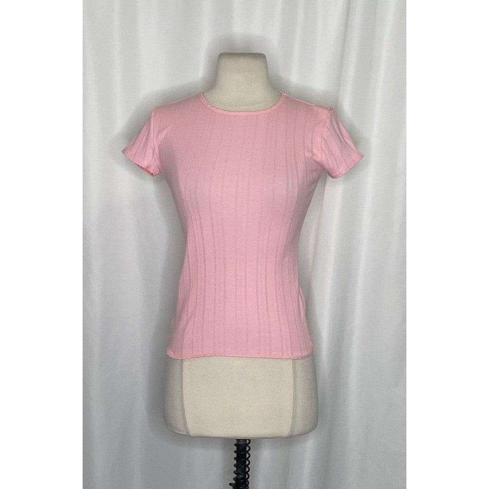 NWT! J. CREW Pointelle Short Sleeve T-Shirt Top Solid Pink Knit XXS XX-Small