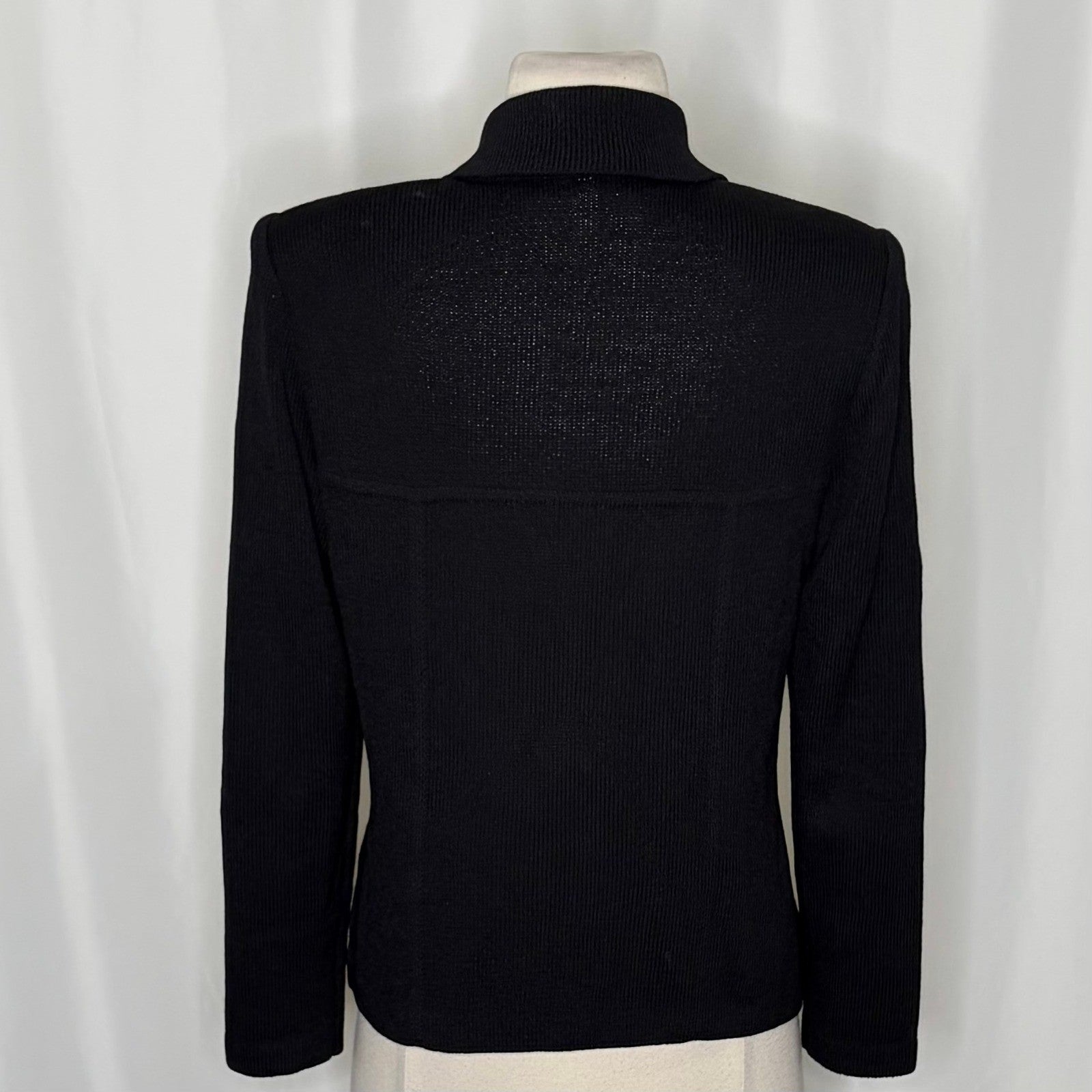 ST. JOHN Basics Solid Black Knitwear Knit Zipper Classic Timeless Office Size 4
