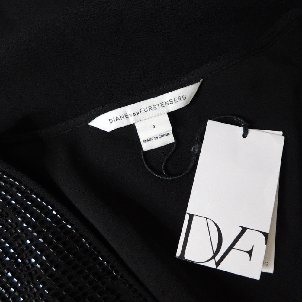 NWT!! DVF Diane Von Furstenberg Black Crepe Embellished Bella Faux Wrap Dress 4