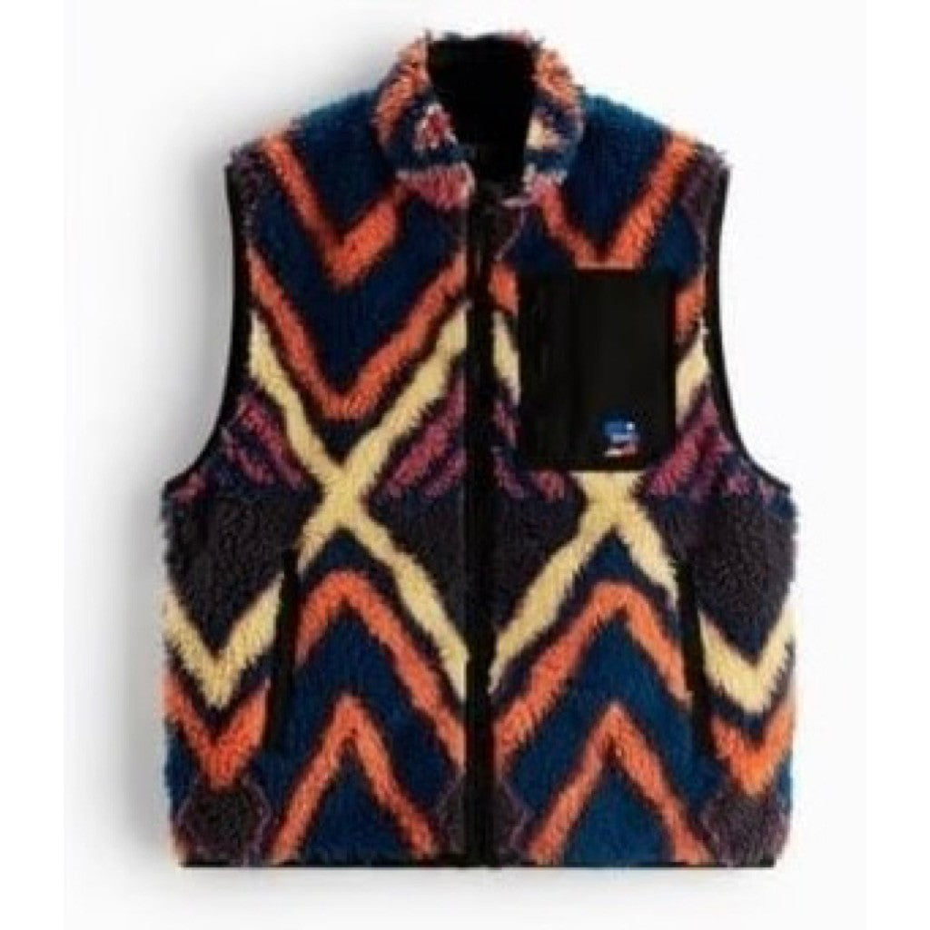 Men's ZARA DNWR Patterned Fleece Vest Teddy Sherpa Pockets Outdoors X-Large