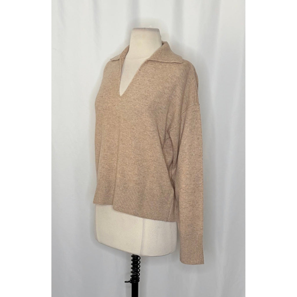 NWT!! FREE PEOPLE Eloura Cashmere Henley Sweater Solid Light Brown Tan X-Small