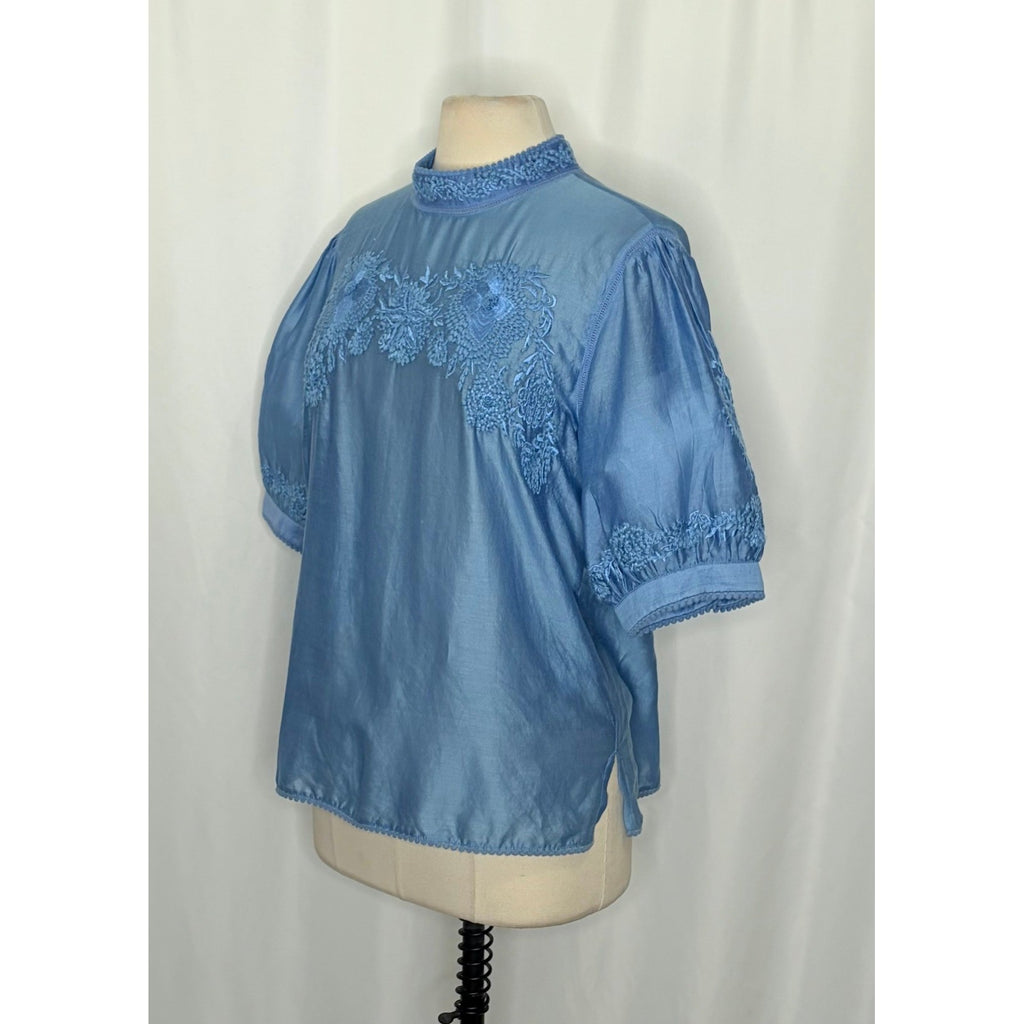 Anthropologie PAYAL JAIN Embroidered Carrington Floral Blouse Top Silk Medium