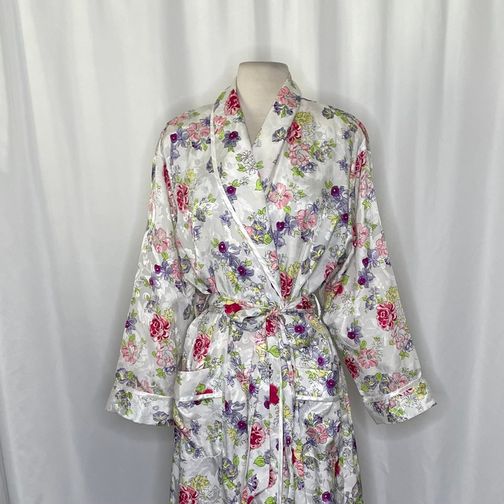 Vintage VICTORIA'S SECRET Gold Label Floral Jacquard Satin Robe Pockets Small