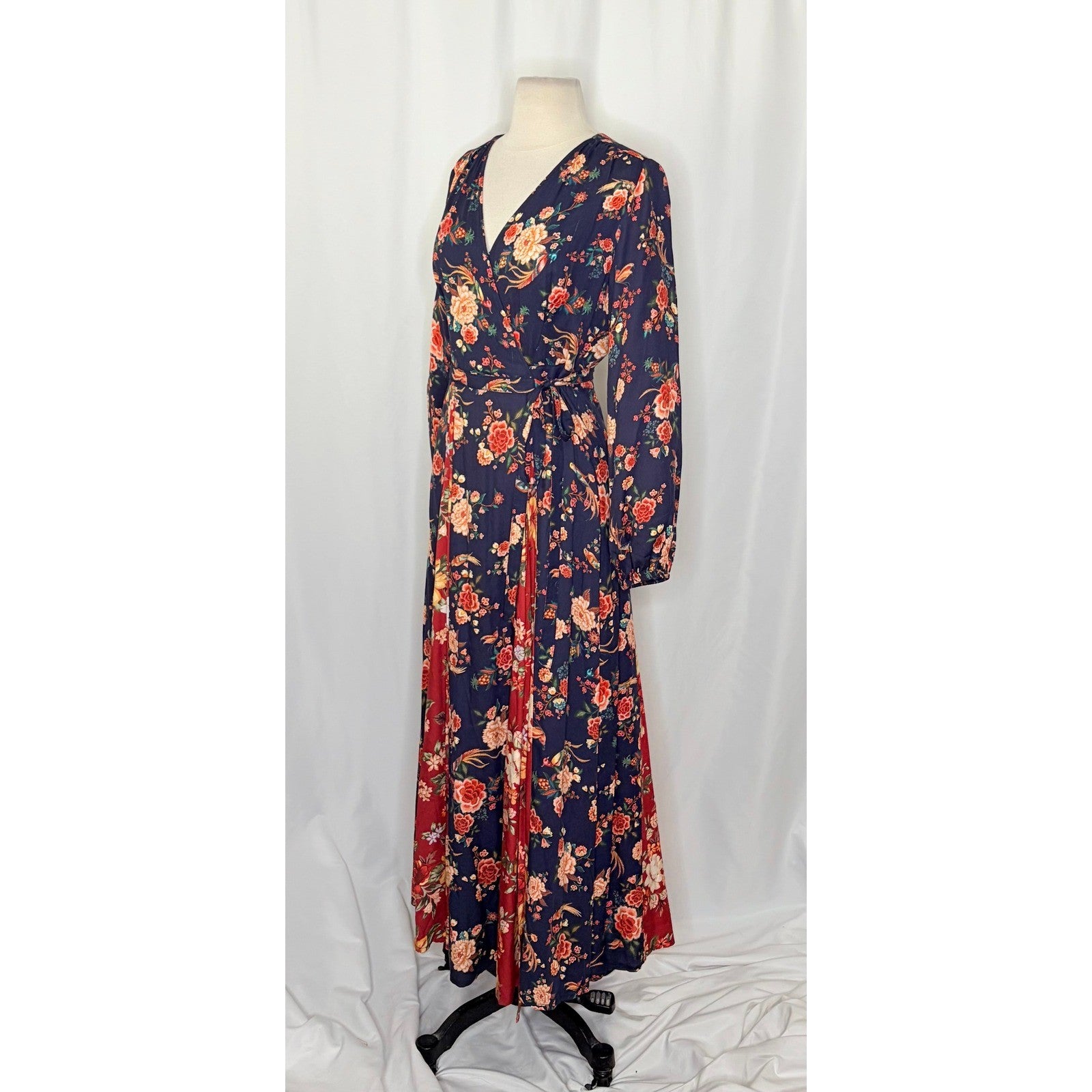 Anthropologie FARM RIO Gracia Wrap Maxi Dress Floral Birds Bohemian X-Small