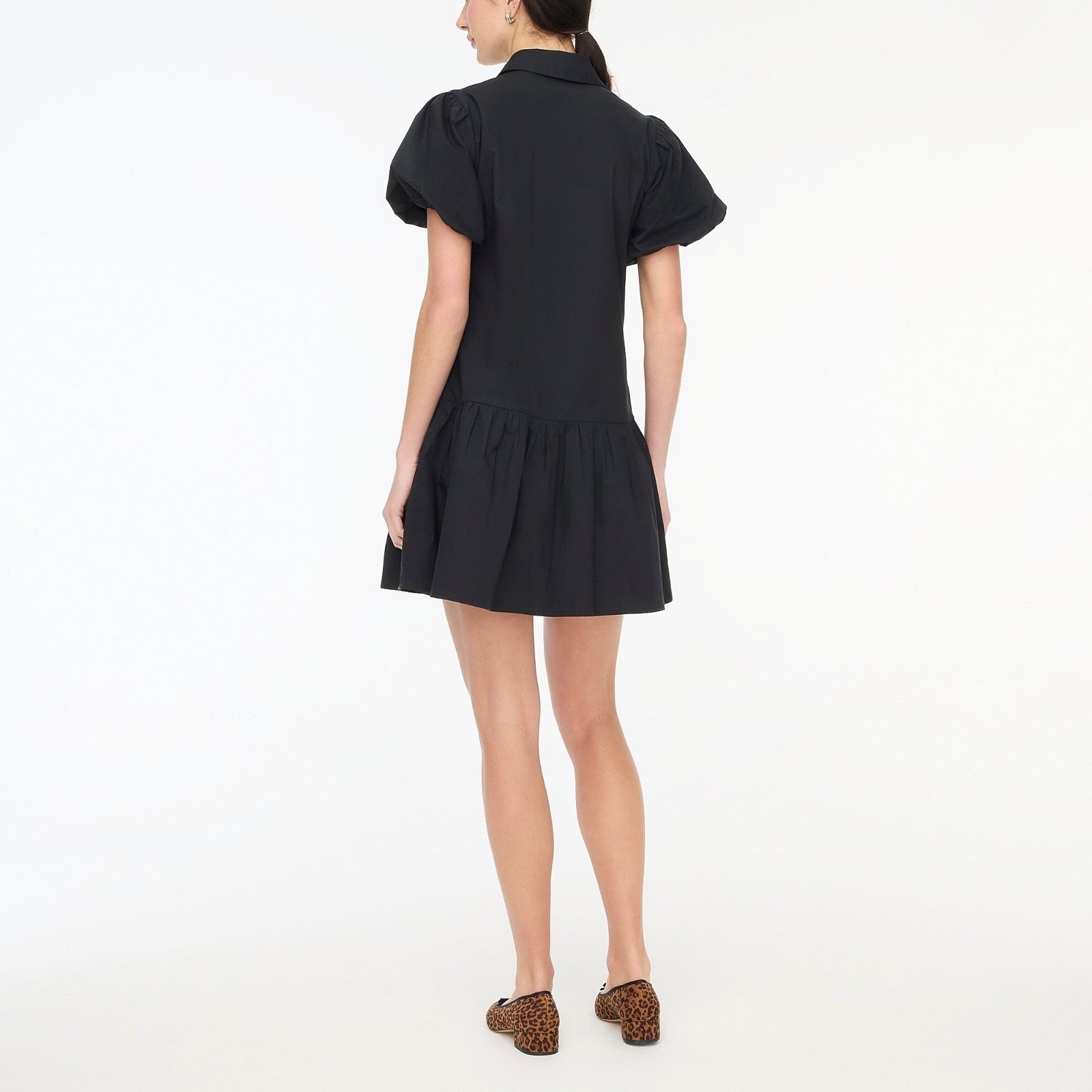 NWT!! J. CREW FACTORY Bubble Sleeve Shirtdress Solid Black Shirt Dress Size 8