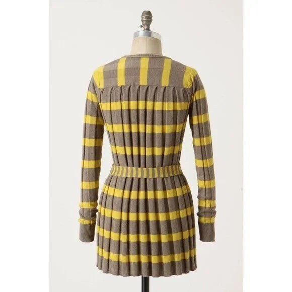 Anthropologie MAPLE Silk Switching Lanes Belted Cardigan Sweater Pleated Large