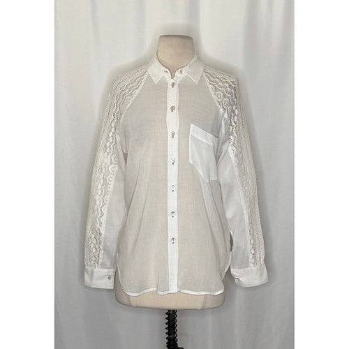 Anthropologie HOLDING HORSES White Lace Sleeve Buttondown Shirt Top Lacey Small