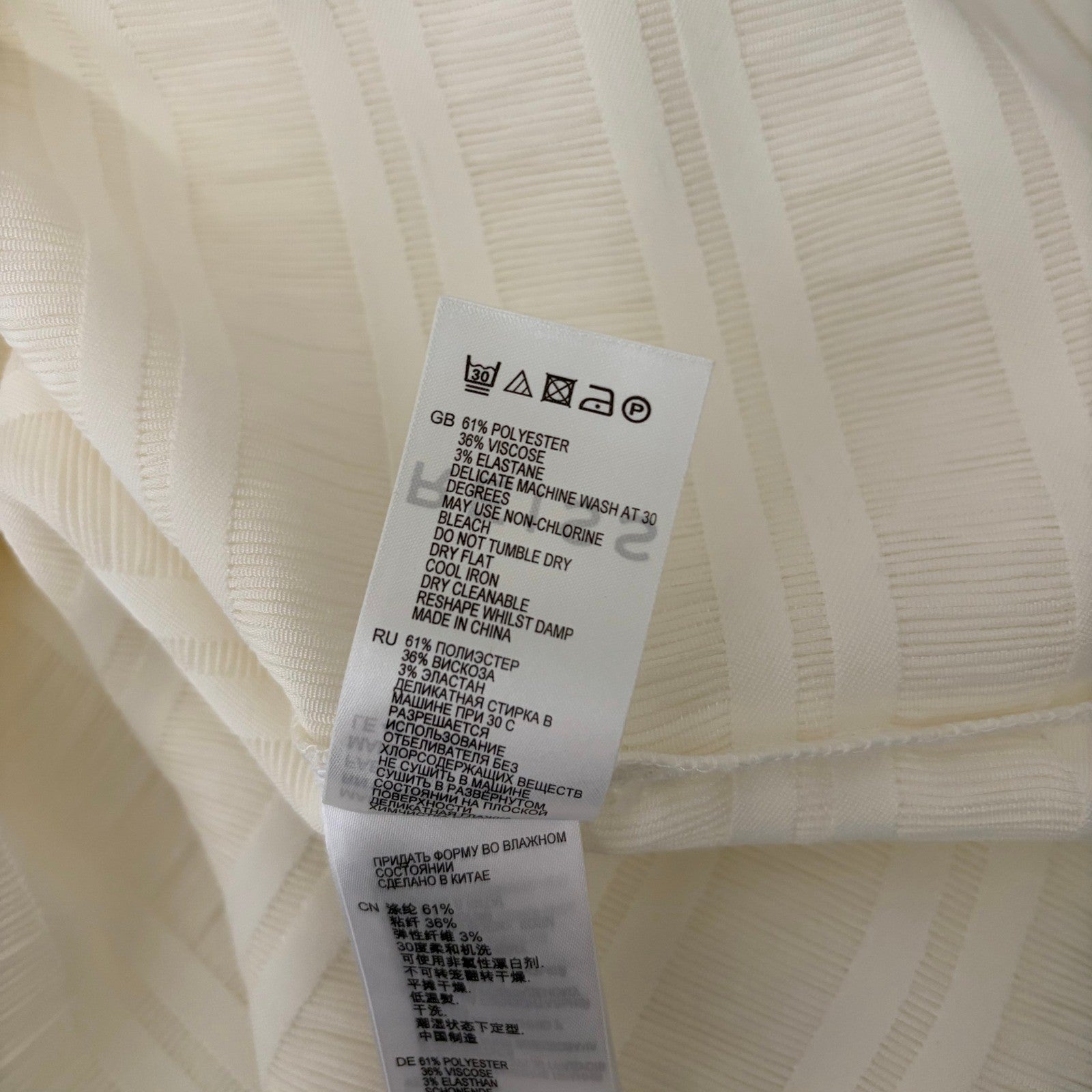 REISS Mandy Pleat-Detail Top Blouse White Solid Pullover Chic Professional Large