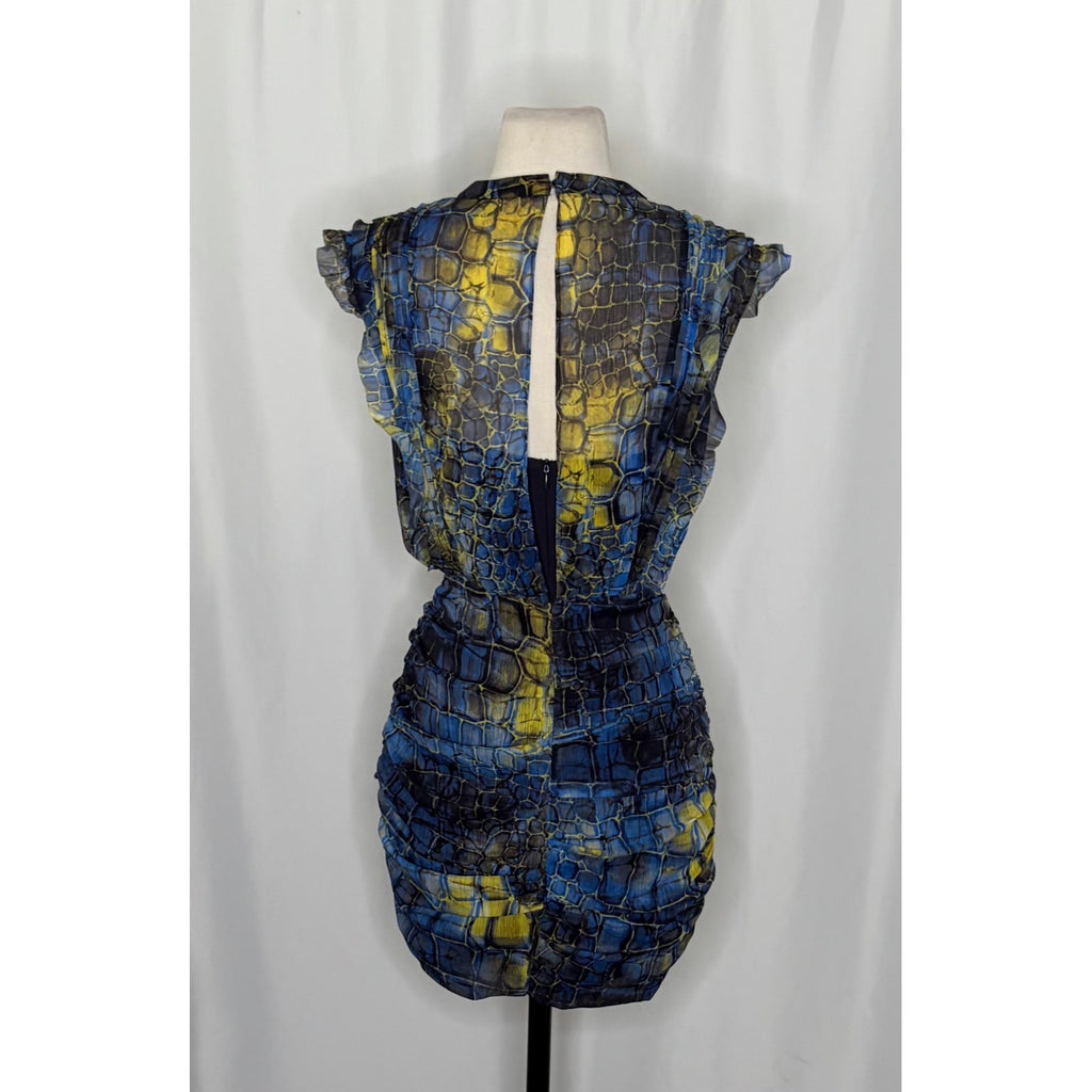 ALL SAINTS Hali Mirus Mini Dress Snakeskin Yellow Blue Ruffled Allsaints Size 4
