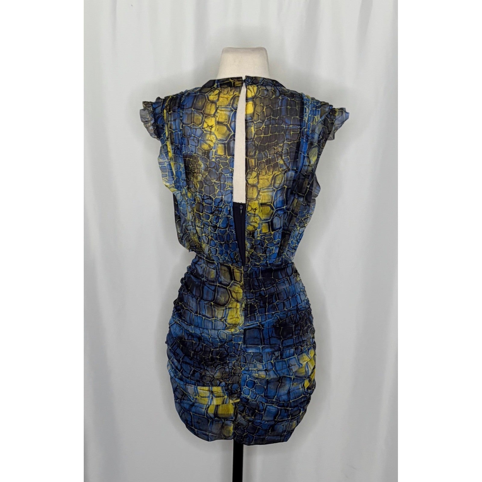 ALL SAINTS Hali Mirus Mini Dress Snakeskin Yellow Blue Ruffled Allsaints Size 4