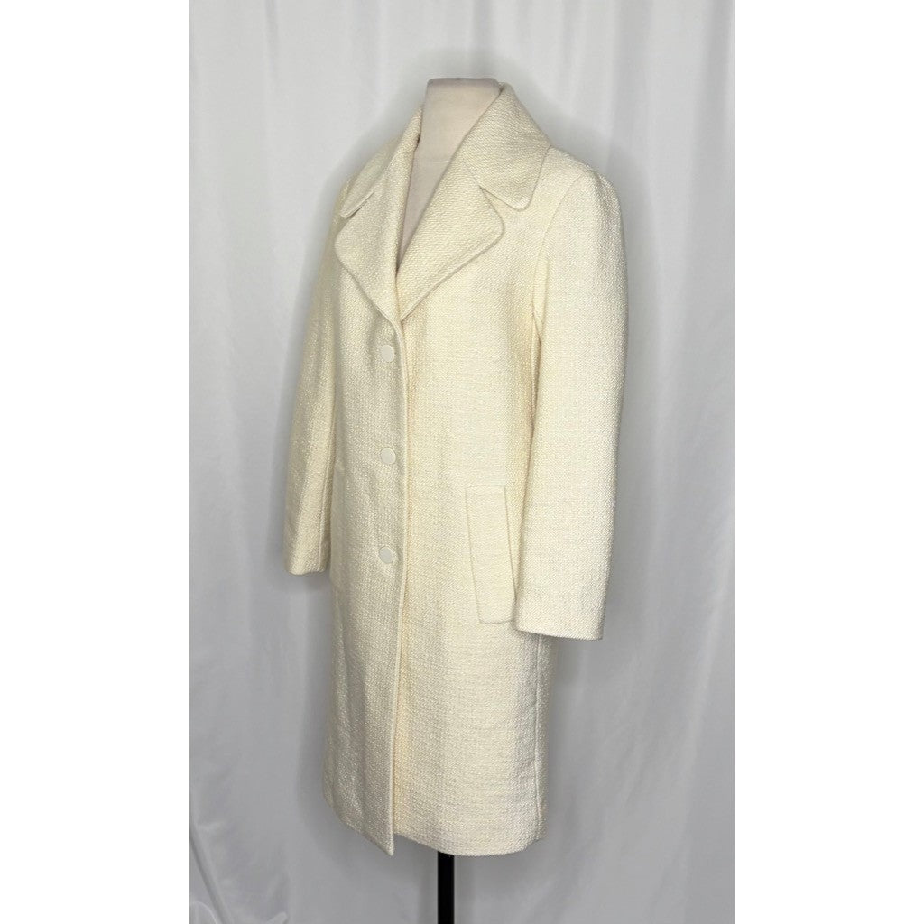 NWT!! CLUB MONACO Quilted Boucle Long Coat Manteaux White Ivory Solid X-Small