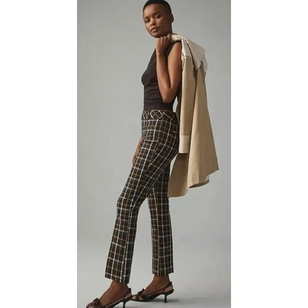 NWT!! ANTHROPOLOGIE The Essential Plaid Pants Black Orange Academia Preppy 10