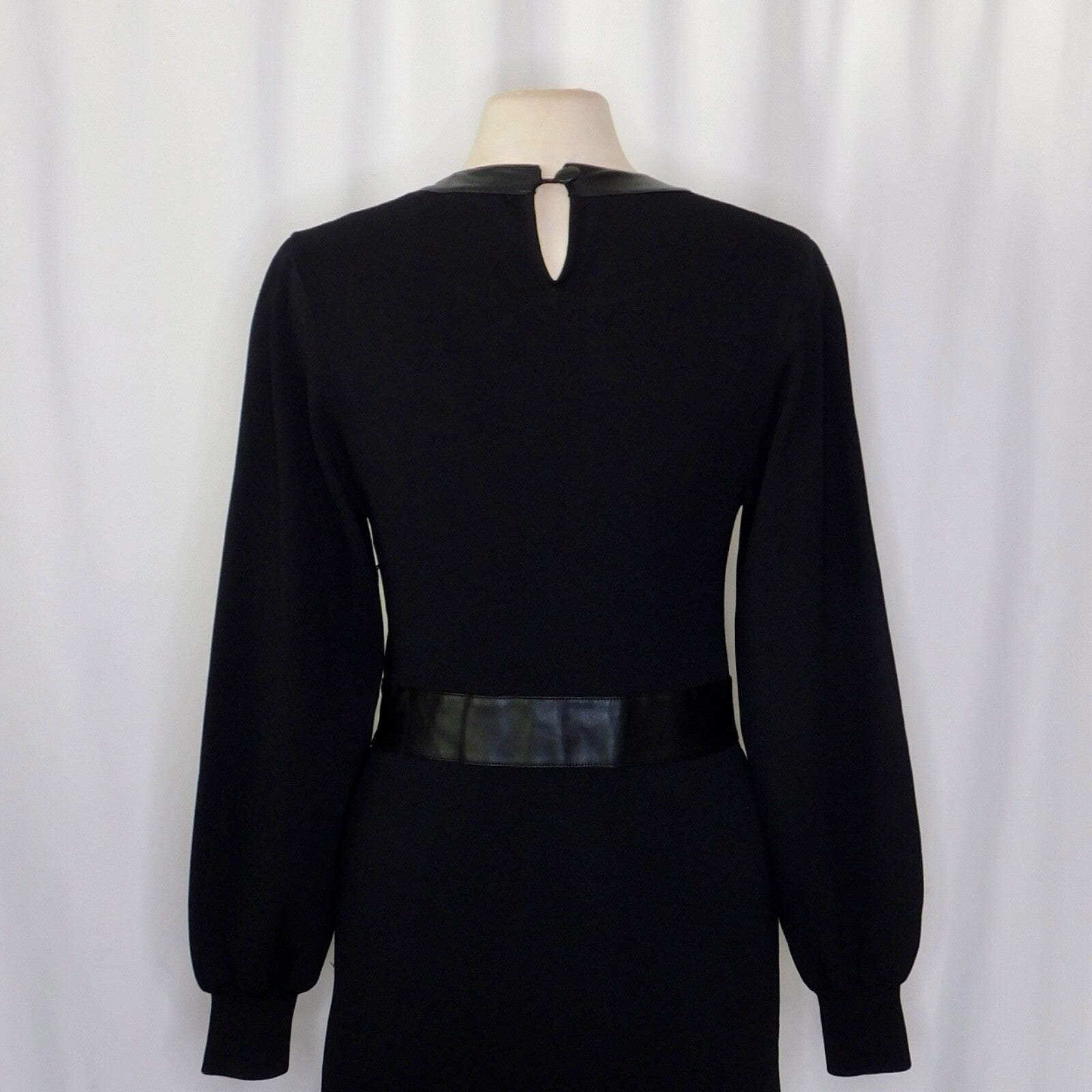 THE KOOPLES Black Knit Faux Leather Trimmed Dress Puff Sleeves Size 3 / Large