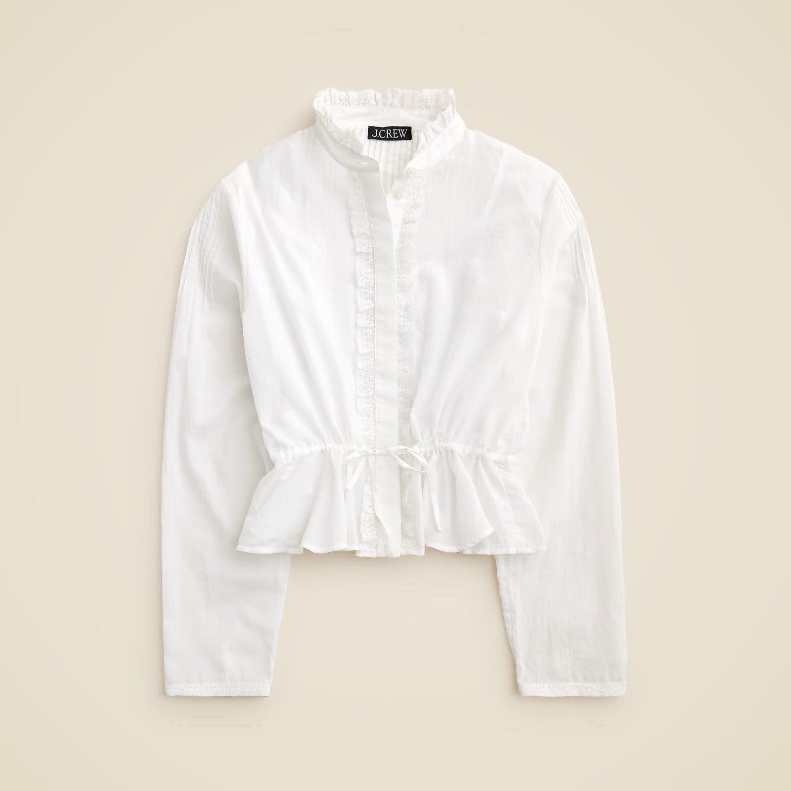 NWT!! J. CREW Lace Trim Cinched-Waist Cotton Voile White Top Blouse X-Small
