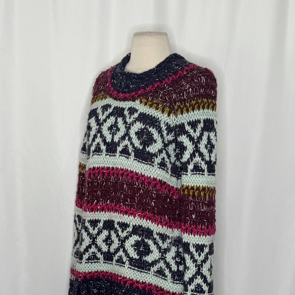 FREE PEOPLE Silver Reed Chunky Knit Fairisle Fair Isle Sweater Wool Linen Small
