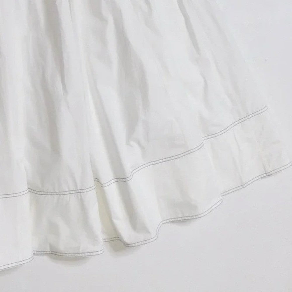 NWT!! J. CREW Contrast-Stitch Midi Skirt Cotton Poplin Solid White Navy Blue 14