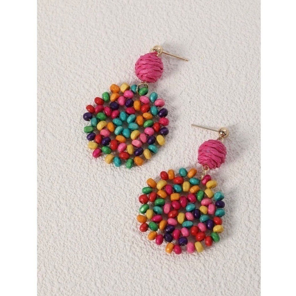 NEW Colorful Wooden Beaded Drop Dangle Earrings Balls Vacation Resortwear Travel