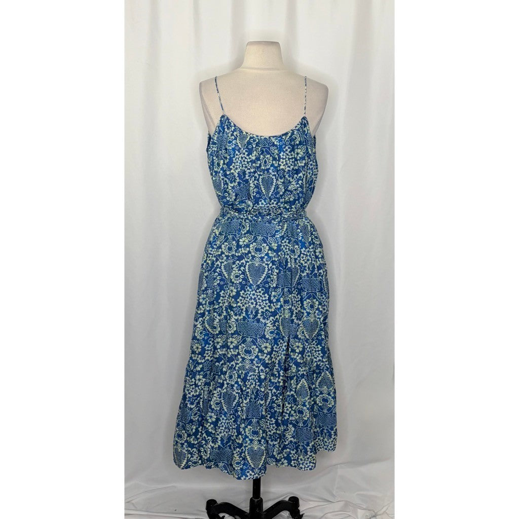 RHODE Lea Belted Floral Printed Cotton-Poplin Midi Dress Blue Vacation X-Small