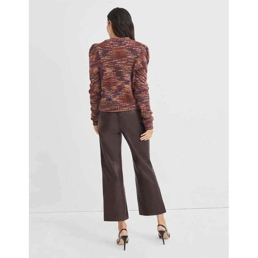 VERONICA BEARD Amosa Wool Cardigan Sweater Marled Puff Sleeves Burgundy Large