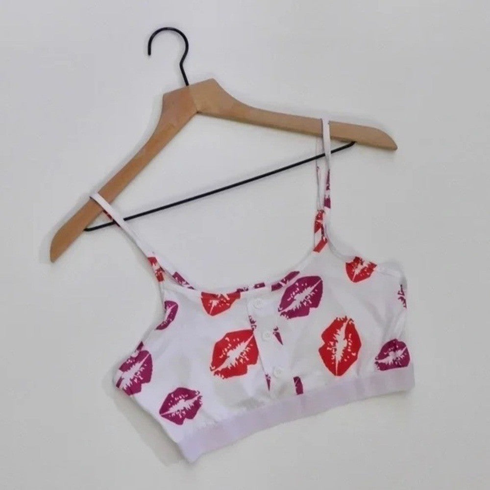 NEW!! HOT LIPS Lipstick Kiss Cropped Loungewear Two Piece Set Top Shorts Medium