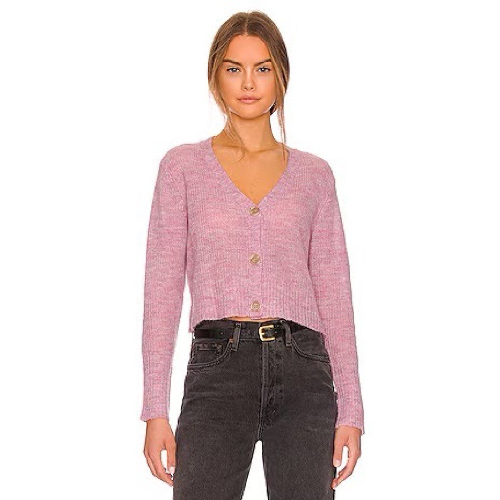 Revolve MONROW Two Piece Twinset Cardigan Tank Sweater Wool Mohair Purple XS