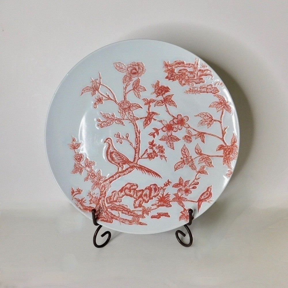 ANTHROPOLOGIE Red White Chinoiserie Serving Platter Dinnerware Porcelain Plate