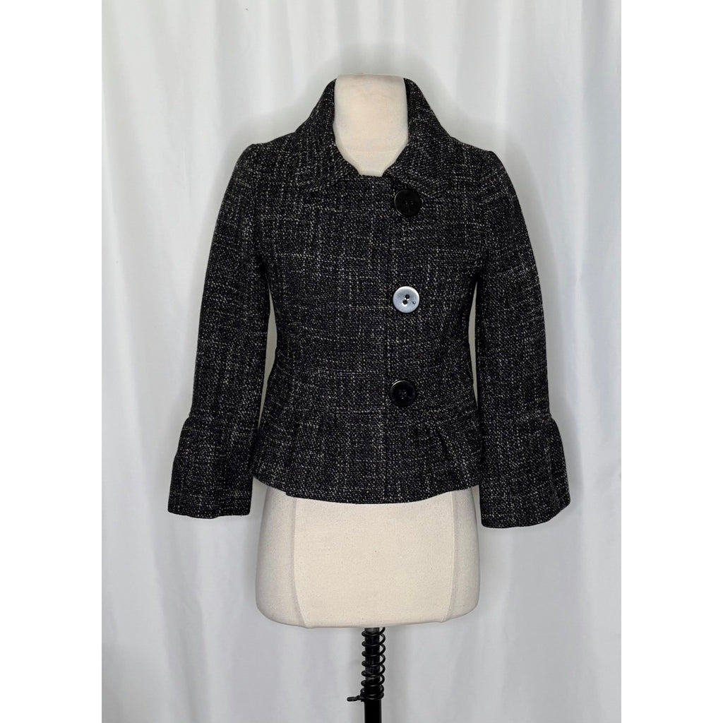 Anthropologie TAIKONHU Teed Peplum Cropped Jacket Coat Wool Blend Size 2