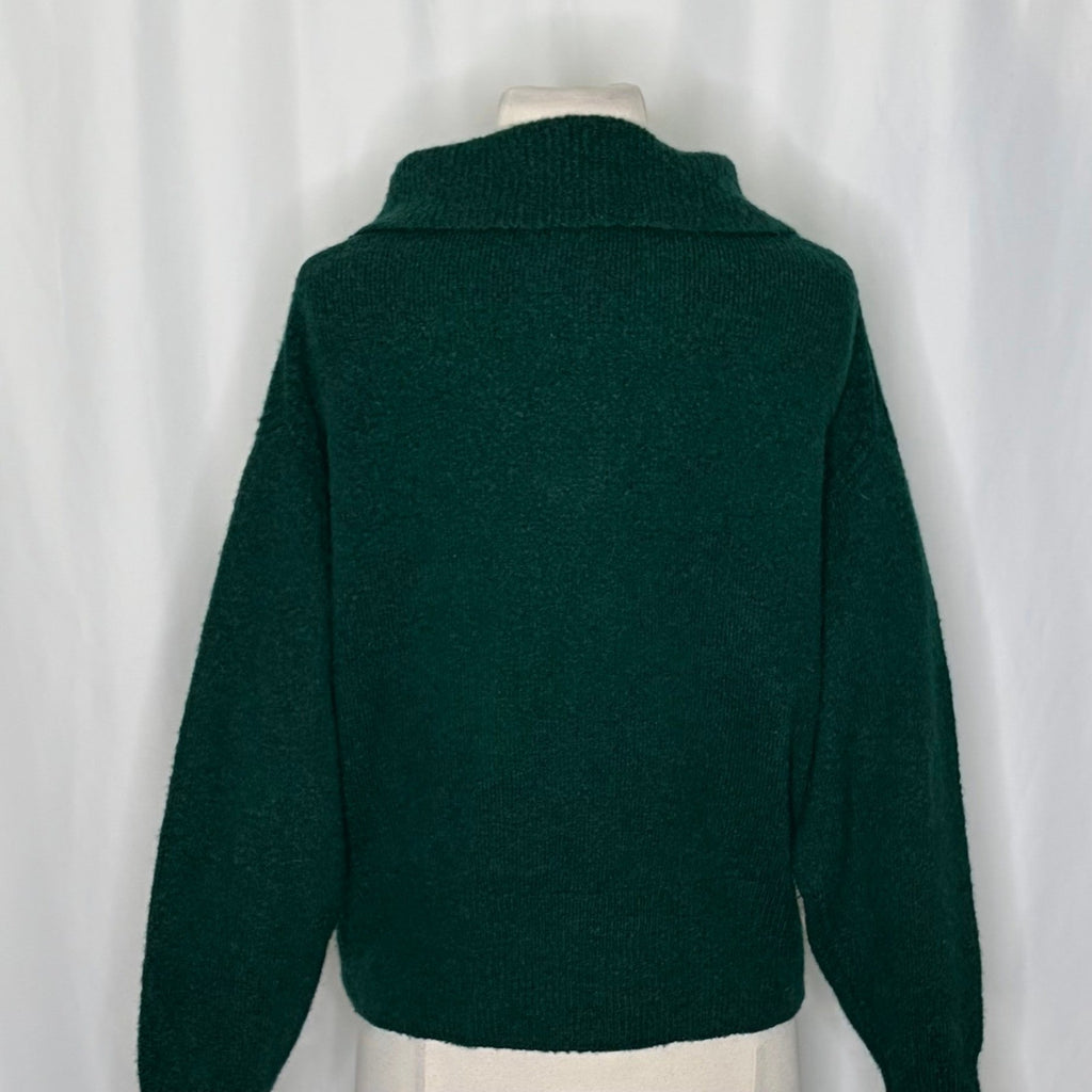 J. CREW Relaxed Half Zip Stretch Sweater Merino Wool Alpaca Dark Spruce Green M