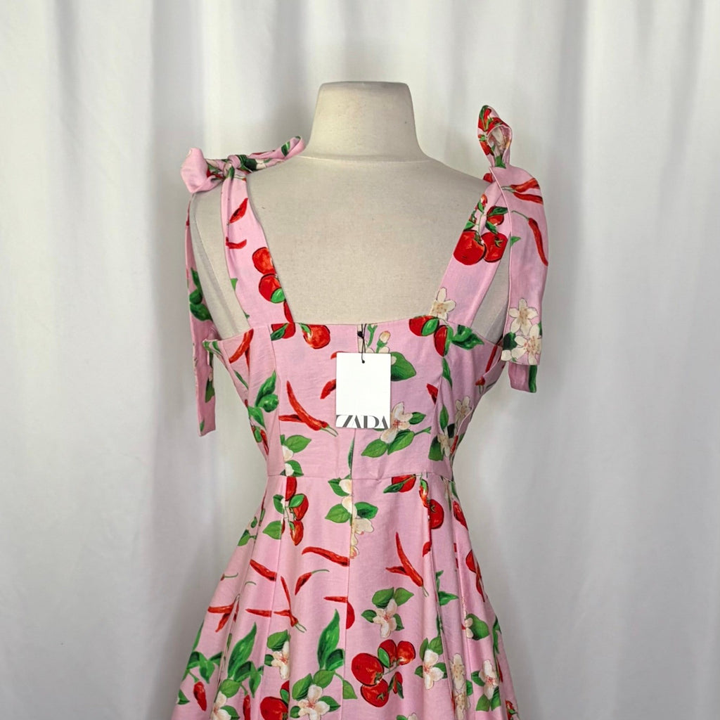 NWT!! ZARA Pink Cherries Veggie Print Mini Dress Cherry Vacation Medium