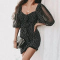 ZARA Chiffon Black Polka Dot Ruched Mini Dress Black Gray Party Blogger Small