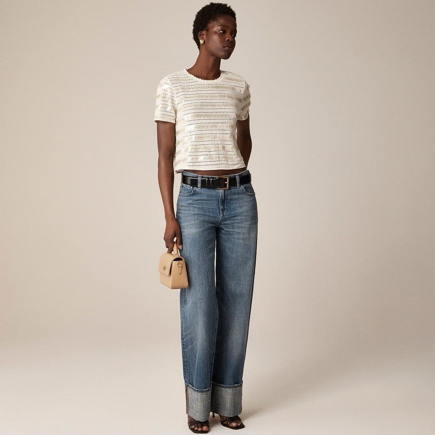 NWT!! J. CREW Crochet Shirt Shimmery Sequins Knit Party Glam Preppy X-Small