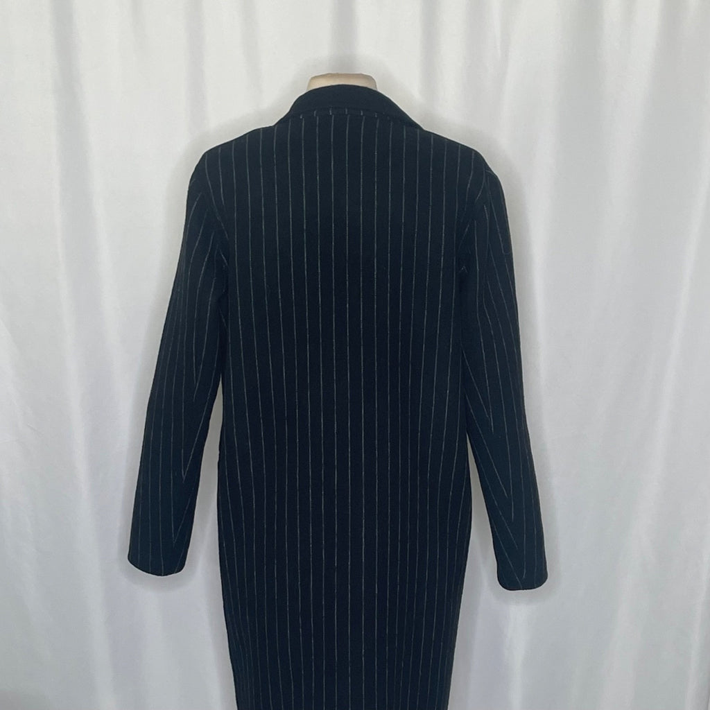 SANDRO Paris Felted Wool Long Coat Black Gray Pinstripe Stripe Size 1 / US 4