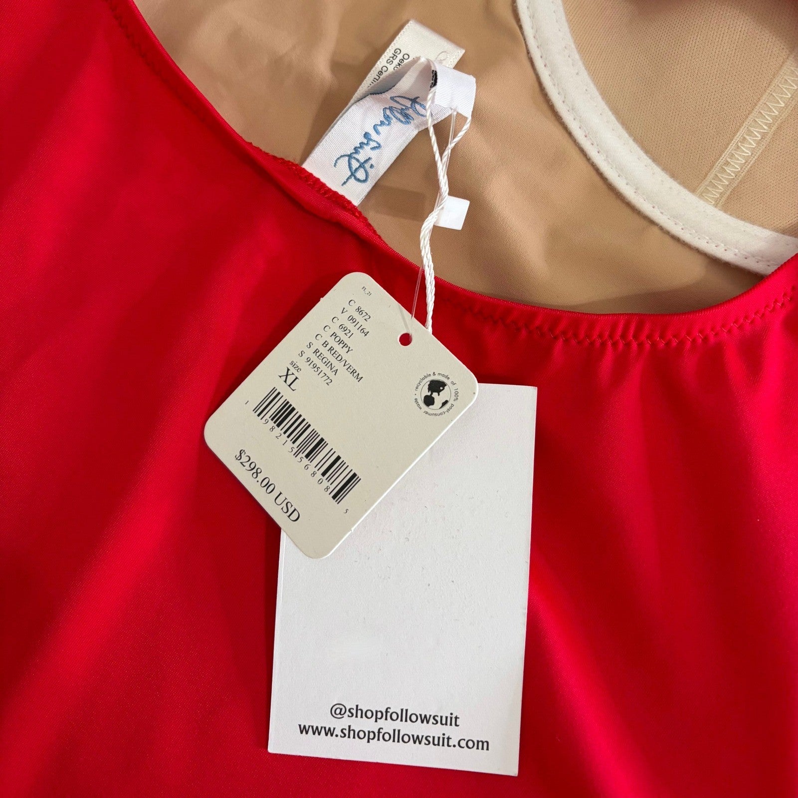 NWT!! FREE PEOPLE x Follow Suit Regina One-Piece Swimsuit Vermillion Red X-Large