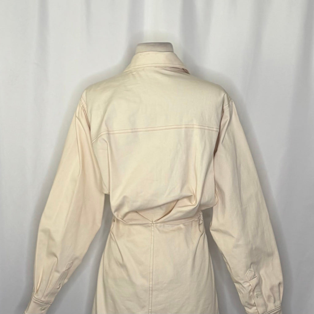 ZARA Natural Cream Shirtdress Mini Shirt Dress Buttons Pockets Twill Small