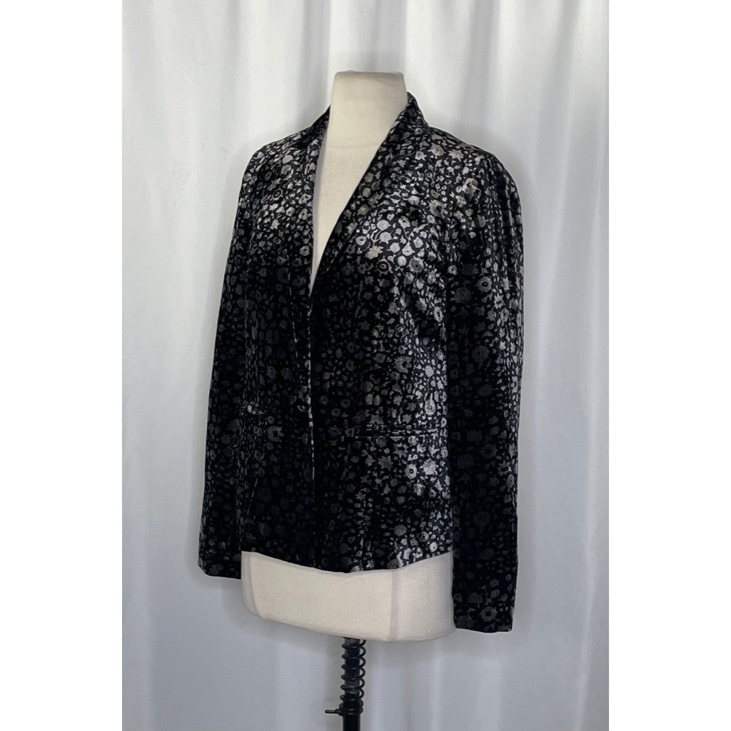 Anthropologie ELEVENSES Lumi Velvet Blazer Jacket Floral Black Silver Size 2