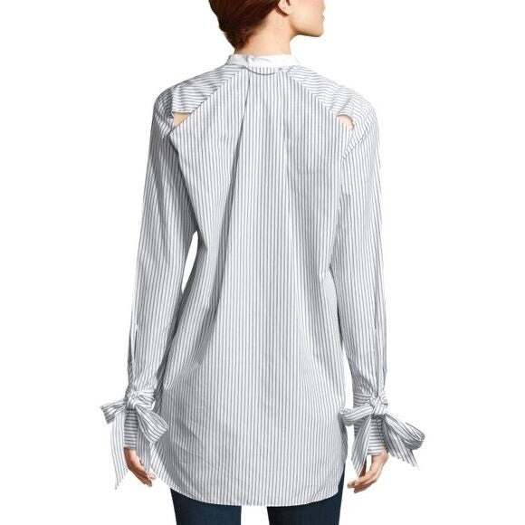 RAG & BONE Dylan Silk Tie Sleeve Striped Blouse Blue White Popover Poplin Small