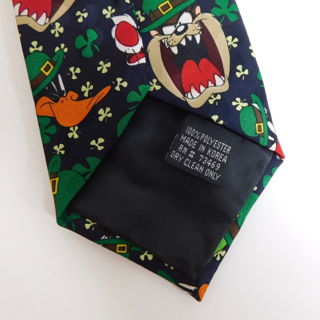Vintage LOONEY TUNES Mania St. Patrick's Day Cartoon Necktie Tie Shamrock