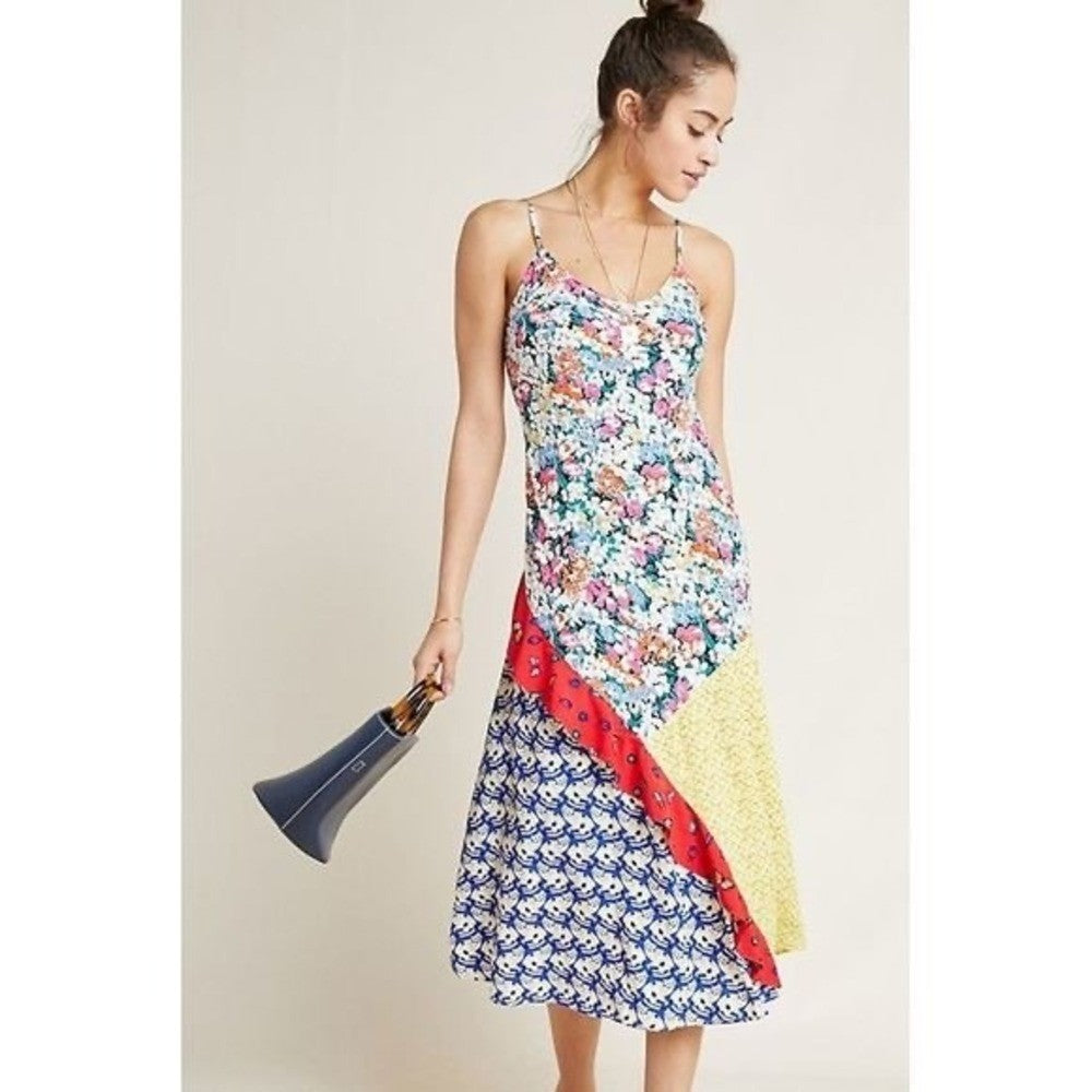 ANTHROPOLOGIE Colloquial Bias Conversations 52 of 52 Midi Slip Patchwork Medium