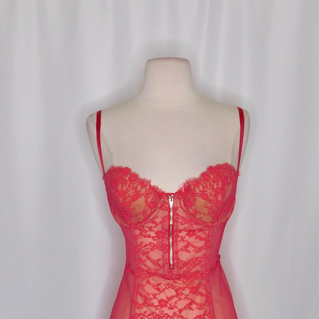 VICTORIA'S SECRET Barbie Hot Pink Lace Corset Bustier Garter Lingerie 34C