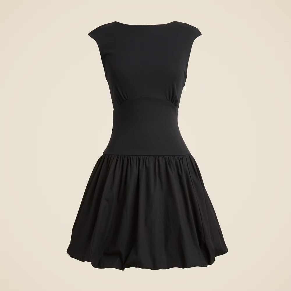 NWT!! J. CREW Bubble-Hem Mixy Dress Solid Black Mini Poplin Bubble Hem Preppy 3X