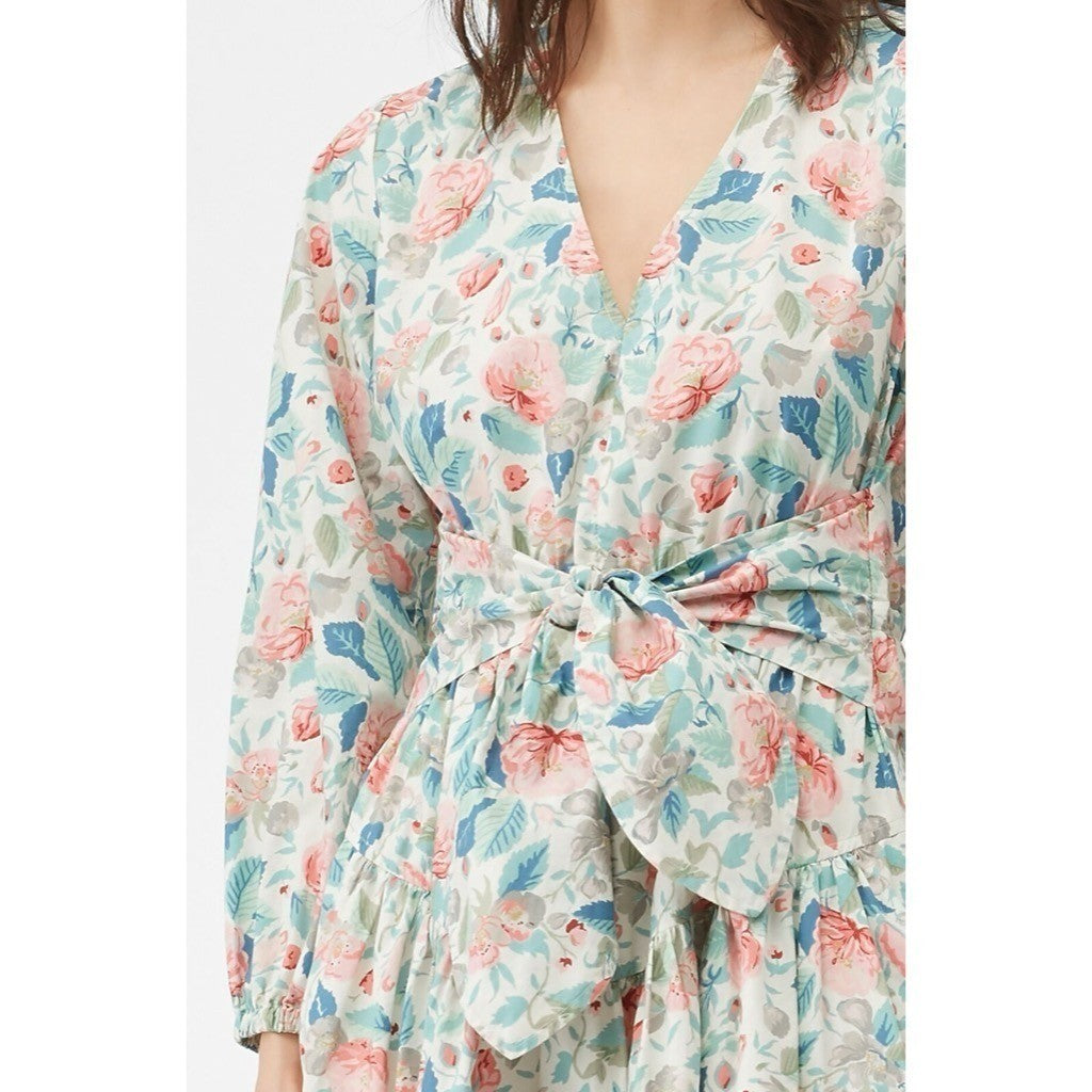 La Vie REBECCA TAYLOR Paint Garden Floral Dress Tie Waist Mini Spring Medium